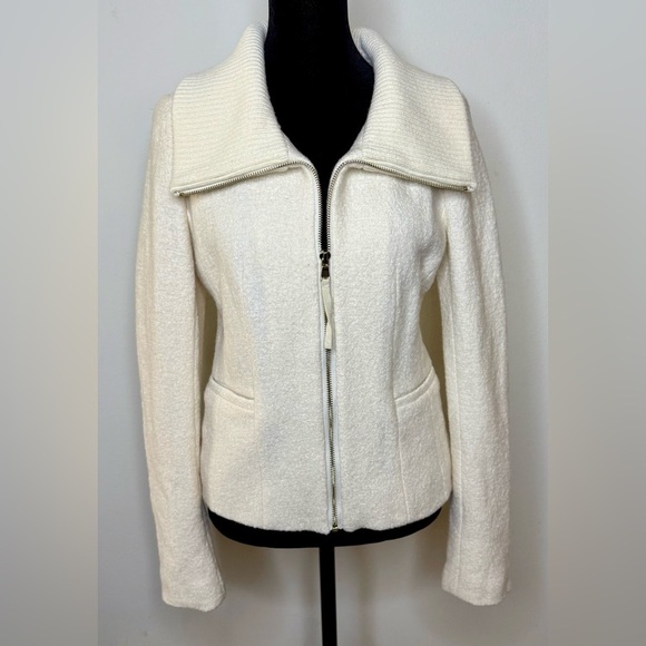 Ann Taylor Winter white preppy wool blend zip front jacket classic fit 2 EUC - Picture 2 of 11